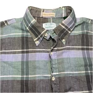 Gitman Bros Indian Cotton Madras Shirt XL S/S Button Down Green Blue Plaid